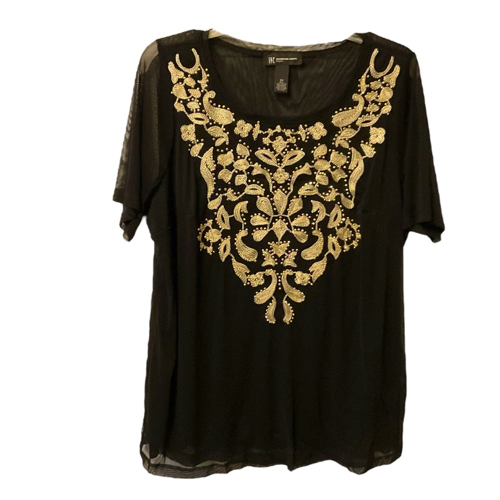 INC International Black Sheer Blouse SZ 0X-14‎ Butterfly Embroider Fairycore